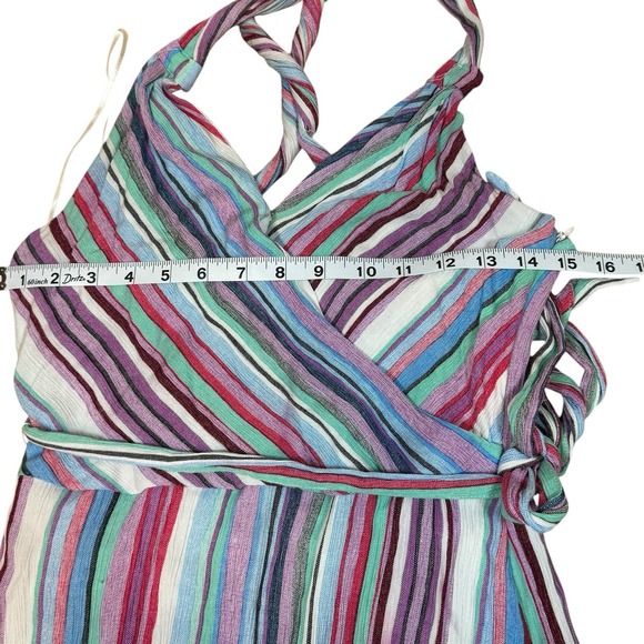 Striped‎ Maxi Hanter Dress Wrap Style Sleeveless Casual Colorful Women's Large - Picture 11 of 13